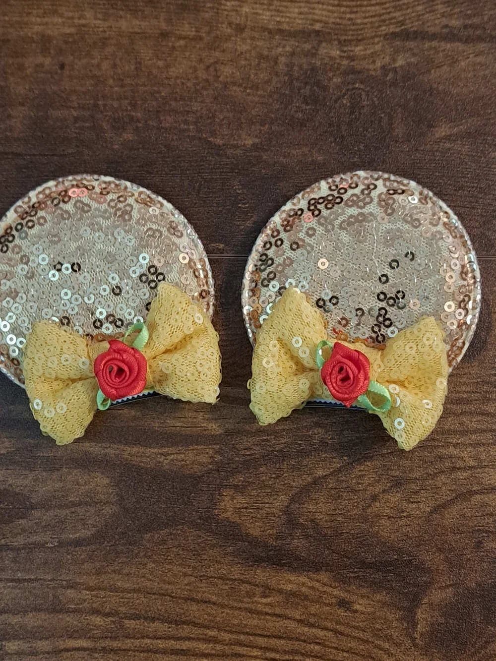Princess Belle Gold Sequin Mouse Ear Headband and Scrunchie Set with Yellow Bow